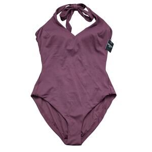 NWT Spanx Pique Halter Shaping One Piece Swimsuit Mulberry Size XL